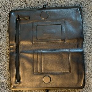 HOBO Dark Leather Wallet with Zip Pocket